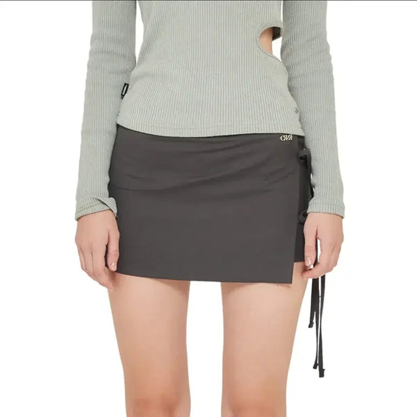 [BUNJANG] Crank String Wrap Skirt Pants Charcoal / 크랭크 스트링 랩 스커트 팬츠 차콜