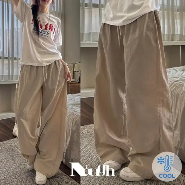 [BUNJANG] Nylon Wide Pants Beige / 나일론 와이드팬츠 베이지