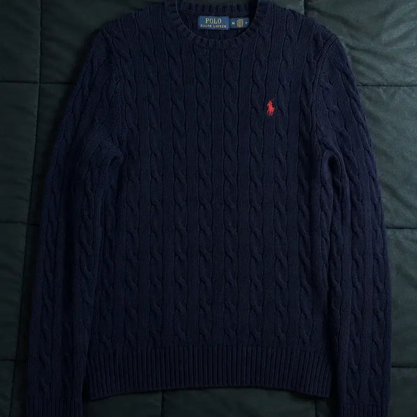 [BUNJANG] Polo Ralph Lauren Navy Cable Knit Sweater M / 폴로 랄프로렌 네이비 꽈베기 니트 M