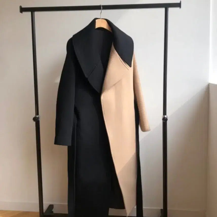 [BUNJANG] Bluemin Unique Color-Block Long Wool Coat / 새상품)블루민 유니크 배색 롱 울코트
