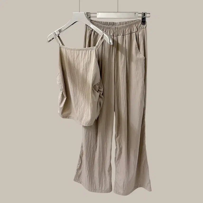 [BUNJANG] Shirring Tank Wide Banding Pants Set / 셔링 나시 와이드 밴딩팬츠 세트 (T5139)