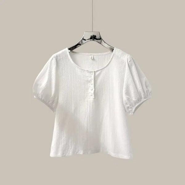 [BUNJANG] Round Button Puff Sleeve Blouse / 라운드 버튼 퍼프소매 블라우스 (T5124)