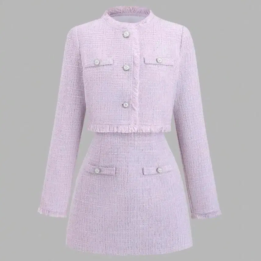 [BUNJANG] Tweed Jacket Dress Set - Lavender / 트위드 자켓 원피스 세트 연보라