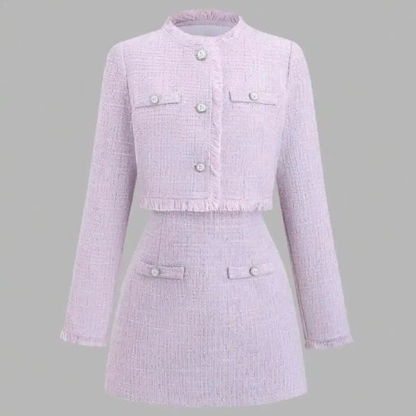 [BUNJANG] Tweed Jacket Dress Set - Lavender / 트위드 자켓 원피스 세트 연보라