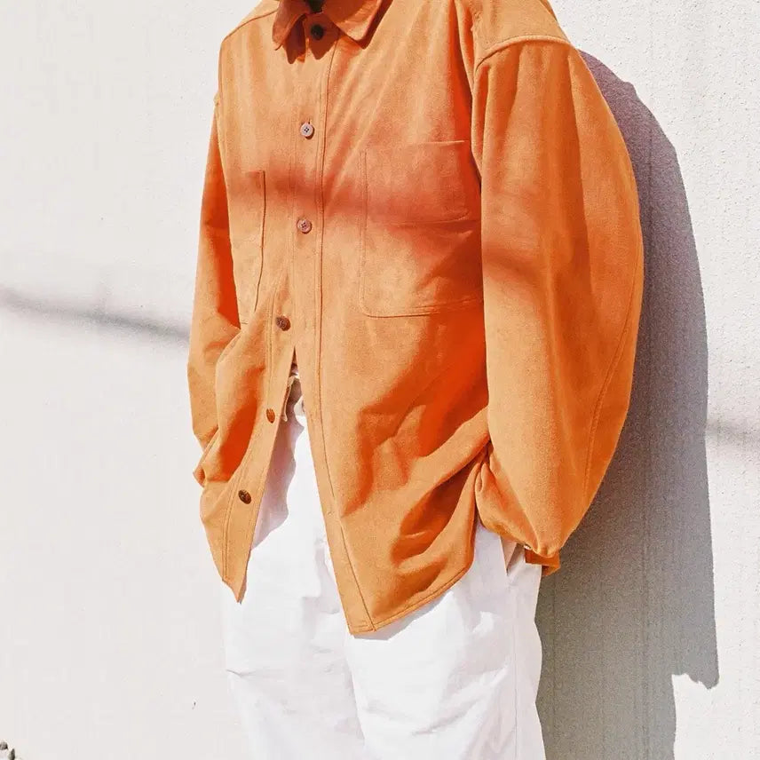 [BUNJANG] Dokument Vegan Suede Shirring Jacket Orange L / 도큐먼트 비건 스웨이드 셔링 자켓 오렌지 L
