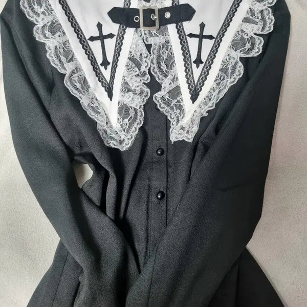[BUNJANG] Ma*rs Cross Frill Blouse / 마즈 Ma*rs 십자가 프릴 블라우스