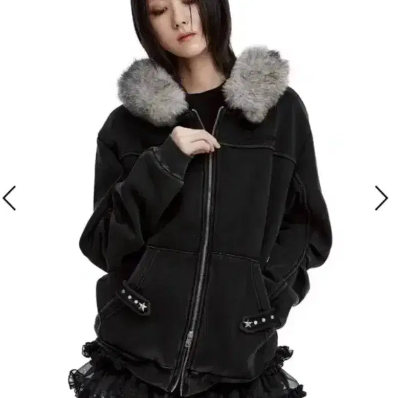 [BUNJANG] Rough Neck Fur Hooded Zip-Up / 러프넥 퍼 후드집업