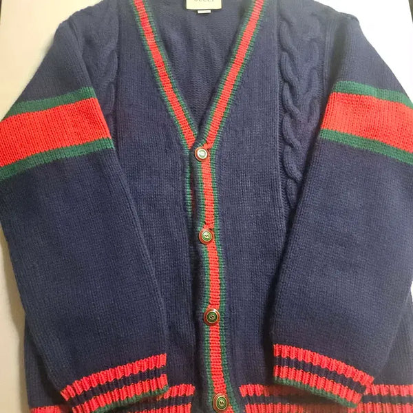 [BUNJANG] Gucci Cable Knit Cardigan Navy L / [L]구찌 웹삼선 케이블 니트 가디건