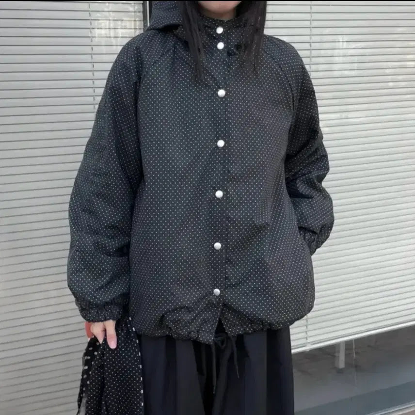 [BUNJANG] Oversized Polka Dot Hooded Jumper / 오버핏 도트 후드 점퍼 땡땡이 겨울 야상점퍼