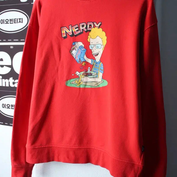 [BUNJANG] NERDY Sweatshirt Vintage Printing Red Old School / (S-M) 널디 맨투맨 티셔츠 빈티지프린팅 레드 올드스쿨-H38241