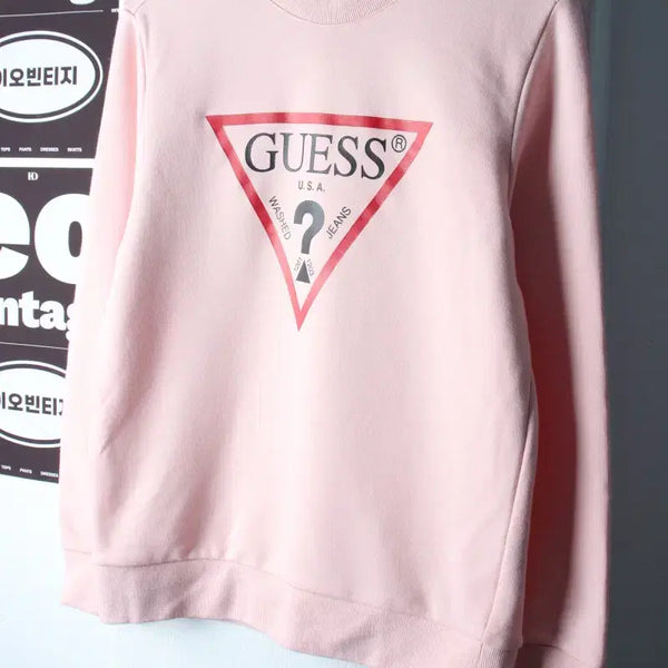 [BUNJANG] Guess Big Logo Sweatshirt Pink / (M-L) 게스 맨투맨 티셔츠 빅로고 핑크 딸기우유 키치-H38246