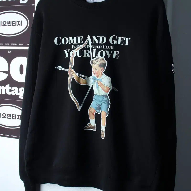 [BUNJANG] Binwed Sweatshirt Vintage Printing Black Old School / (L-XL) 빈웨드 맨투맨 티셔츠 빈티지프린팅 블랙 올드스쿨-H38247
