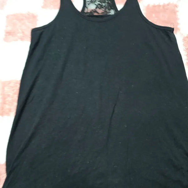 [BUNJANG] Women's Black Lace Back Racerback Tank Top M / (중고) 여성 블랙 레이스 백 레이서백 민소매 나시 M