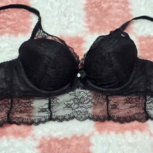 [BUNJANG] Evelyn Black Lace Long Bra 75A (Used) / (중고) 여성 에블린 블랙 레이스 롱브라 75A