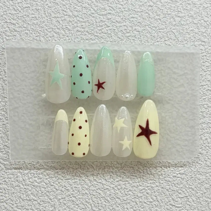 [BUNJANG] Mint Lemon Core Handmade Nail Tips / 민트레몬코어 수제 네일팁