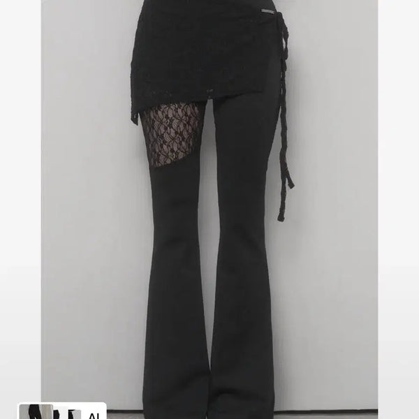 [BUNJANG] ETOWSOOME Lace Wrap Skirt Pants Black / 에트오소메 레이스 랩 스커트 팬츠 블랙