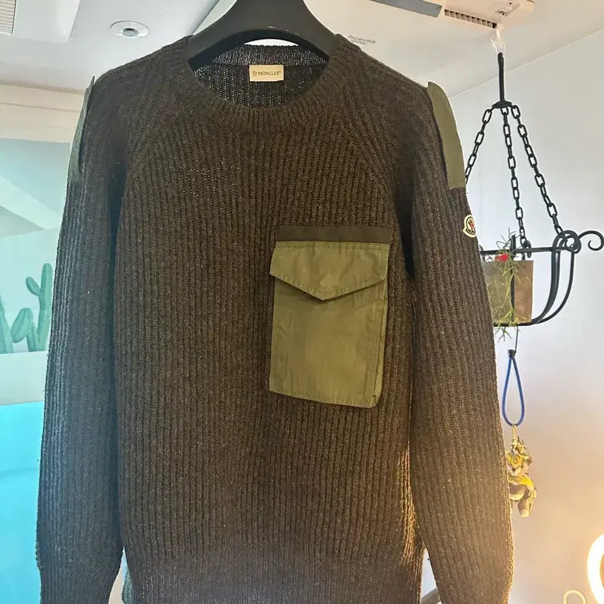 [BUNJANG] Moncler Knit Sweater Brown Khaki Colorblock / 몽클레어 니트 브라운 카키 배색