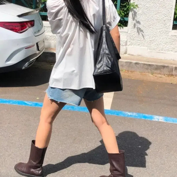 [BUNJANG] SeuSoon Two-Way Button Blouse (Gray) / 씨유순 투웨이 버튼 블라우스 (그레이)