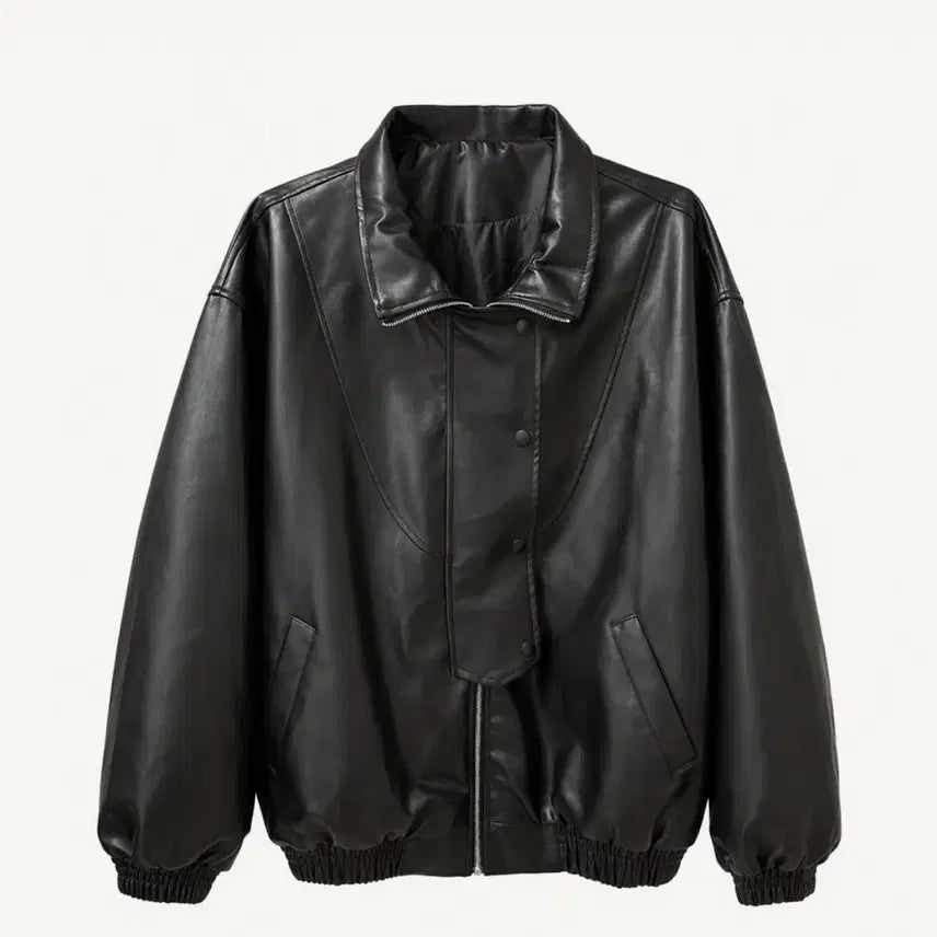 [BUNJANG] Free Size Black Leather Blouson Jacket / Free가죽자켓 블루종 블랙