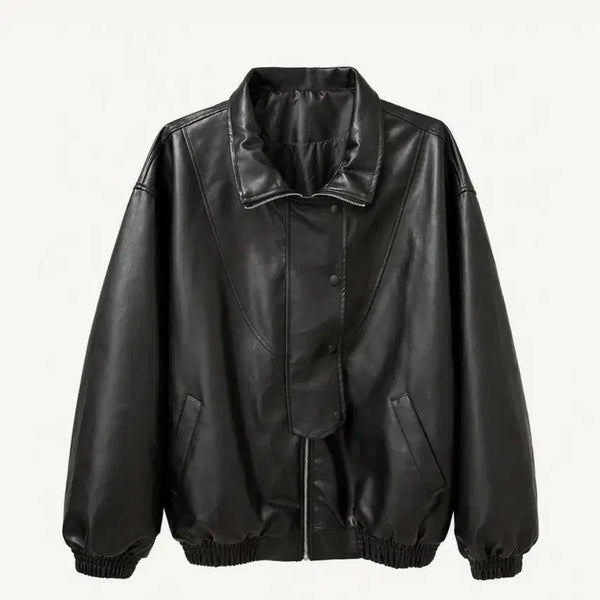 [BUNJANG] Free Size Black Leather Blouson Jacket / Free가죽자켓 블루종 블랙