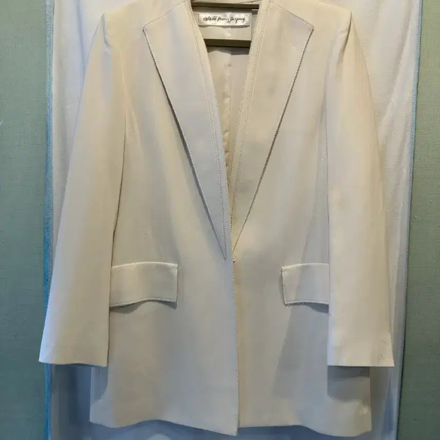 [BUNJANG] Obzee Off-White Collarless Long Jacket / Obzee 오브제 오프화이트 노카라 롱 자켓