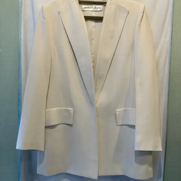 [BUNJANG] Obzee Off-White Collarless Long Jacket / Obzee 오브제 오프화이트 노카라 롱 자켓