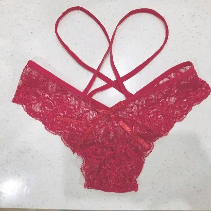[BUNJANG] Lace See-Through String Panty - Red (Used) / 레이스 시스루 끈 팬티 레드 중고