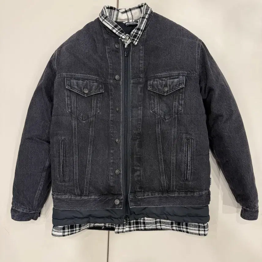 [BUNJANG] Layered Flannel Padded Denim Jacket / 18FW 레이어드 플란넬 패딩 데님 자켓