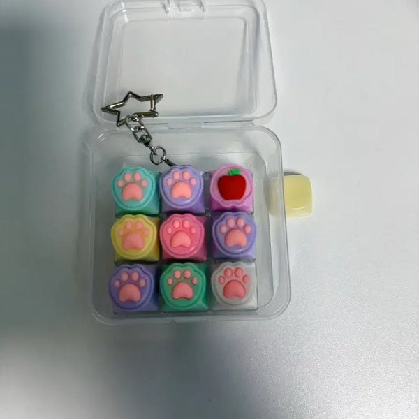 [BUNJANG] Rainbow Paw Print Keycap Set with Star Keychain / 무지개 발바닥 키캡 9개 세트 + 별 키링