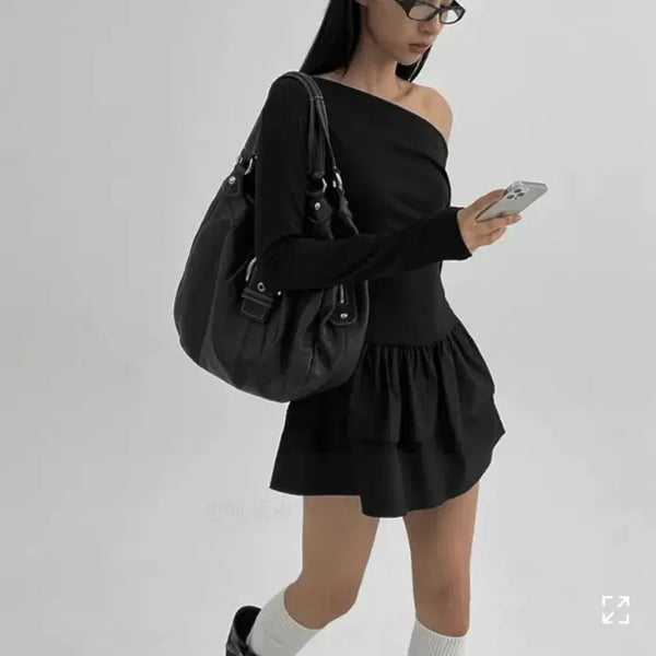 [BUNJANG] Black Up Ruffle Dress / 블랙업 캉캉원피스
