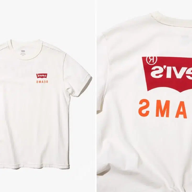 [BUNJANG] BEAMS x Levi's Collaboration Reverse Inside-Out T-Shirt White / 미듐) beams levis 빔즈 리바이스 콜라보 리버스 인사이드아웃 반팔 티셔츠 화이트