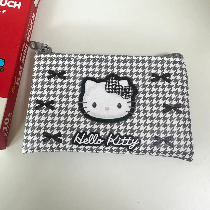 [BUNJANG] Hello Kitty Monotone Black Ribbon Mini Flat Pouch Card Holder / (새상품)헬로키티 미니 플랫 파우치 모노톤 블랙 리본 카드지갑