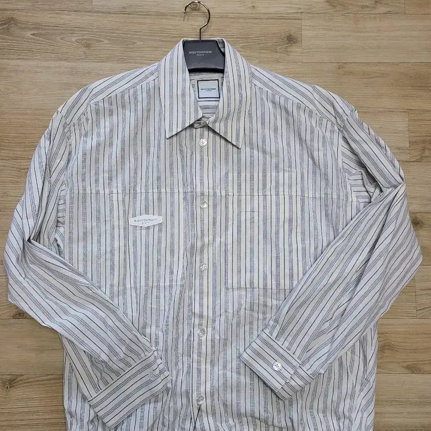 [BUNJANG] Wooyoungmi Blue Stripe Patch Shirt / [정품/새상품] [48, 50] 우영미 블루 스트라이프 패치 셔츠