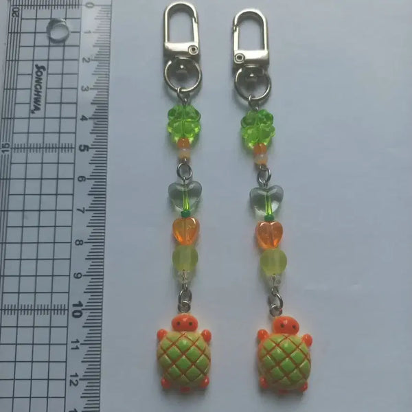 [BUNJANG] Melon Bread Turtle Beaded Keychain / 초록&주황 행운의 메론빵 거북이 비즈 키링