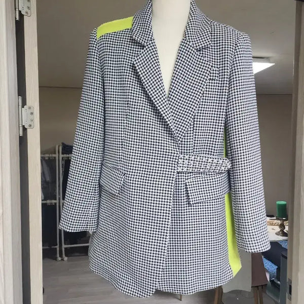 [BUNJANG] Houndstooth Check Jacket with Fluorescent Point Detail / 하운드투스 체크 자켓 (형광 포인트)
