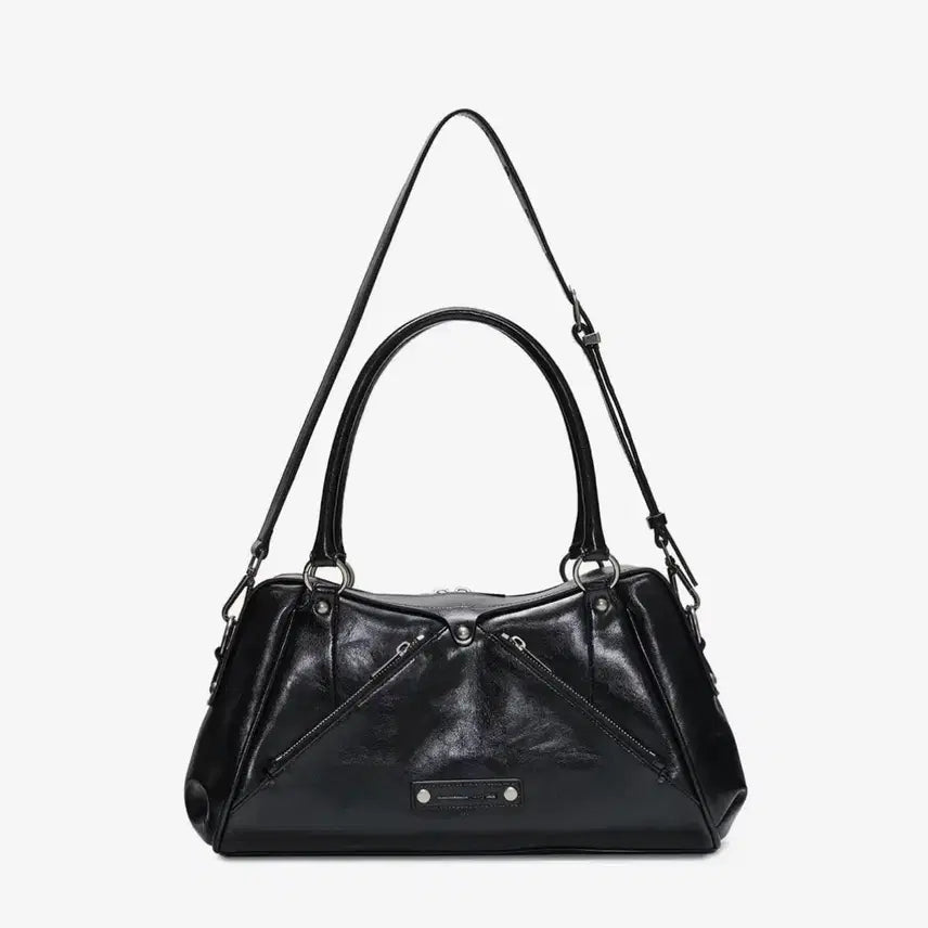 [BUNJANG] M.O.S Faux Leather Shoulder Bag - Black / Faux Leather M.O.S Bag, BLACK