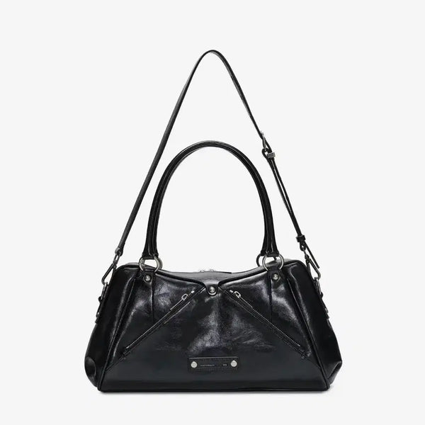 [BUNJANG] M.O.S Faux Leather Shoulder Bag - Black / Faux Leather M.O.S Bag, BLACK