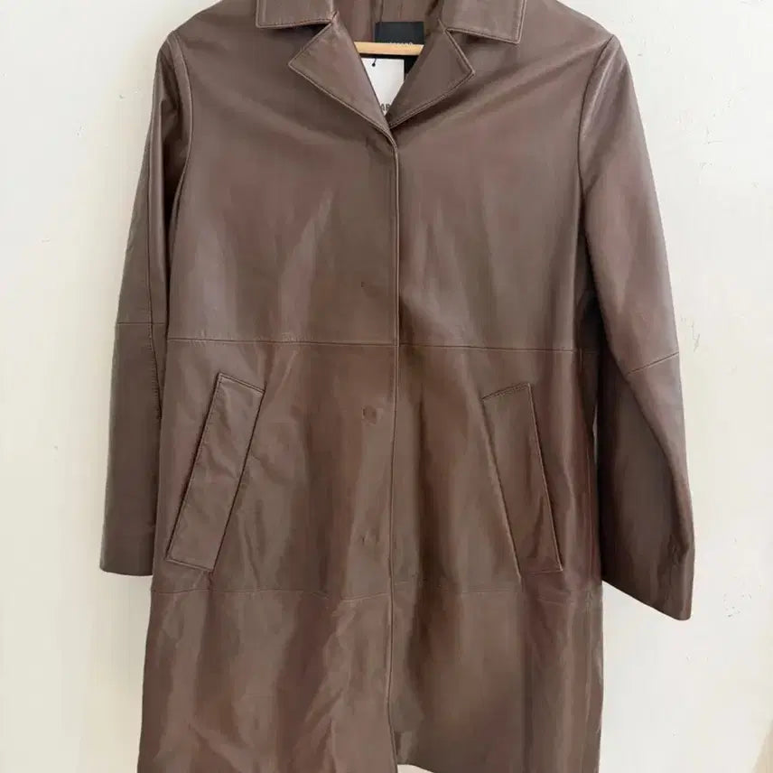[BUNJANG] Max Mara Lamb Leather Coat Dark Brown Size 38 / 막스마라 레더 코트