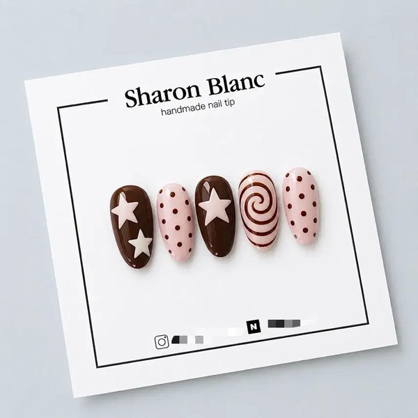 [BUNJANG] Pink Swirl Nail Tips - 15 Shapes / 핑크 별 회오리 네일팁 / 15종 쉐입