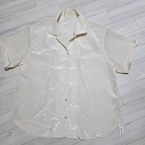 [BUNJANG] Nuese Short-Sleeve Collar Blouse / nuese 반팔카라 블라우스 free 미사용새제품