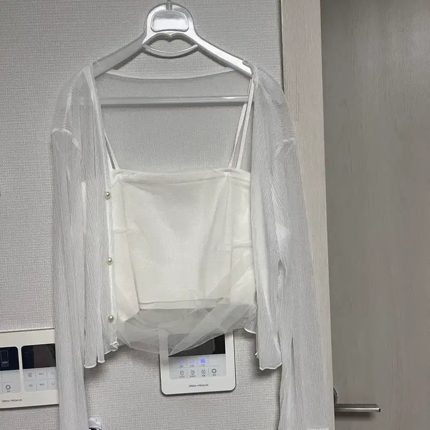[BUNJANG] White See-Through Cardigan Set / (새상품) 화이트 시스루 가디건 세트