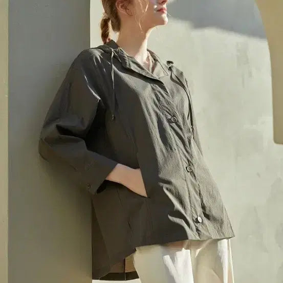 [BUNJANG] Curlys Women's Hooded Zip-Up Jacket Khaki / 컬리수 여성 후드 집업 카키