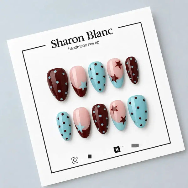 [BUNJANG] French Star Dot Nail Tips Set / 프렌치 별 도트 네일팁 / 15종 쉐입