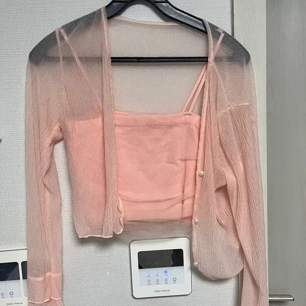 [BUNJANG] Pink See-Through Cardigan Set (New) / (새상품) 핑크 시스루 가디건 세트