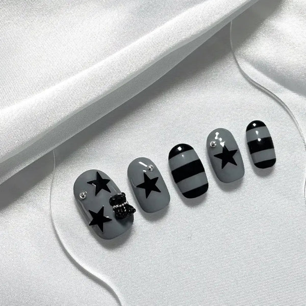 [BUNJANG] Bear and Stripe Nail Tips - 15 Shape Options / 곰돌이 별 단가라 네일팁 / 15종 쉐입