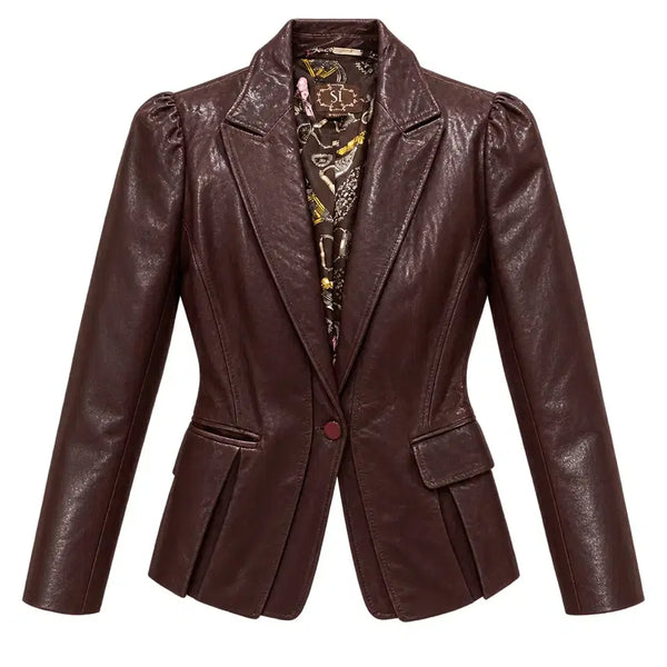[BUNJANG] Brown Lambskin Leather Slim Fit Jacket / 브라운 양가죽 자켓 슬림핏