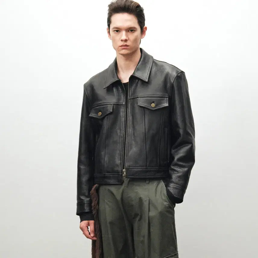 [BUNJANG] Noir 90s Cow Leather Trucker Jacket / 50)노이어 앤틱 카우 레더 트러커 자켓