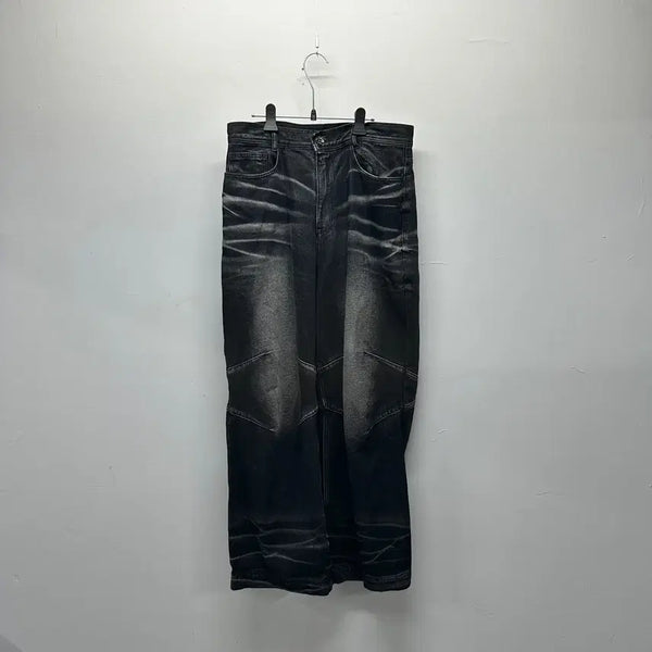 [BUNJANG] BLR Embossed Wave Washing Wide Denim Pants Black / BLR 비엘알 엠보스드 웨이브 워싱 와이드 데님 팬츠 블랙 M/31-32