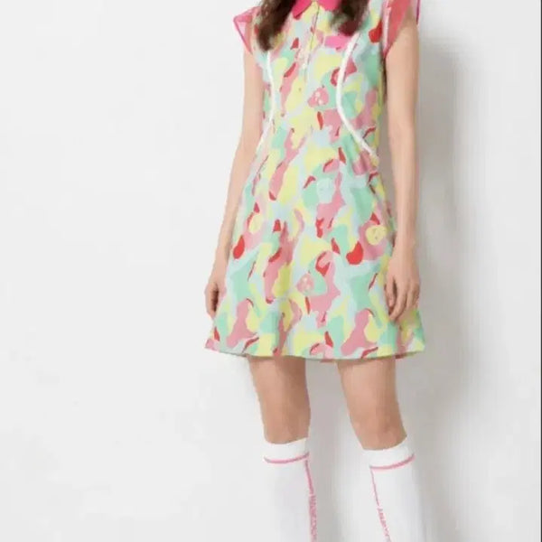 [BUNJANG] Mark &ロナ Camouflage Pattern One-Piece Dress Pink/Yellow / 마크앤로나 카모플라쥬 패턴  원피스 핑크/옐로우