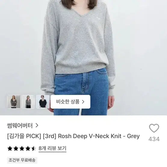 [BUNJANG] Somewhere Better Rosh Deep V-Neck Knit - Grey / 썸웨어버터 Rosh deep v-neck knit - grey